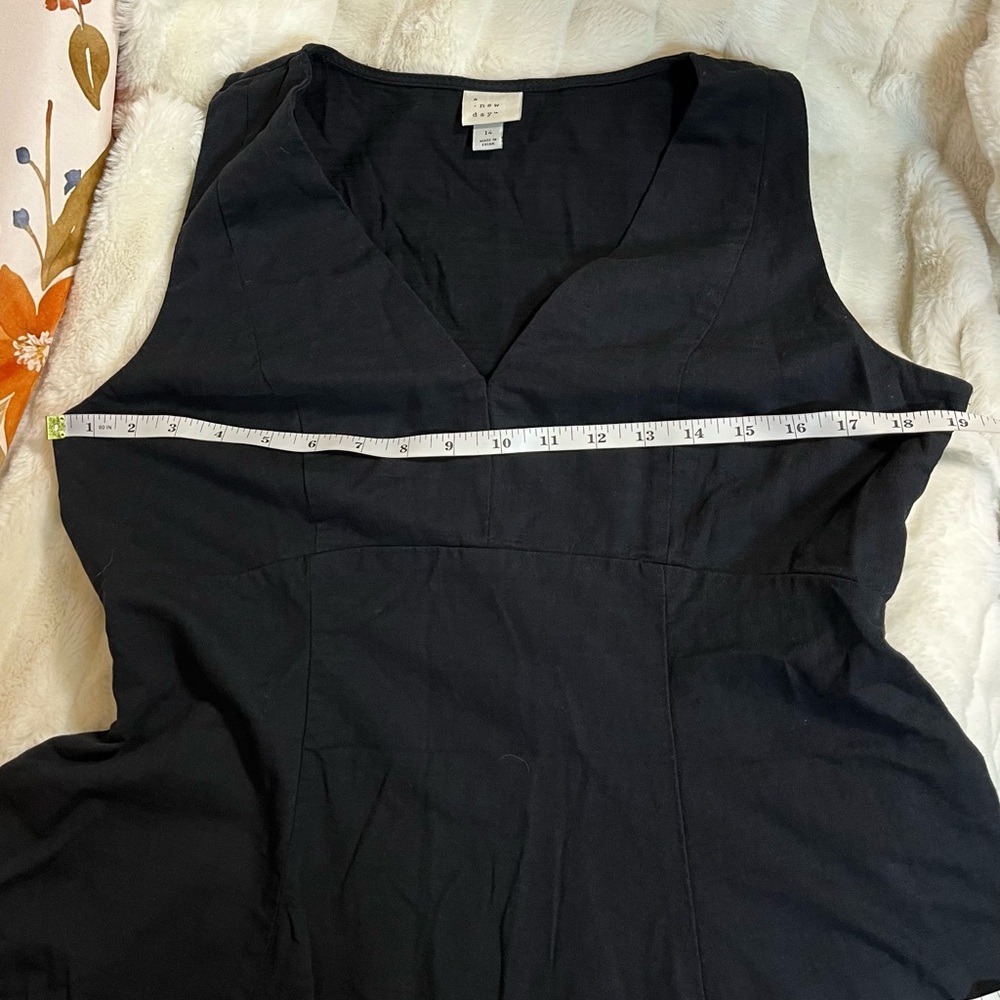 A new day 14 Black Cotton Blend VNeck Side Zip Spring Preppy Sleeveless Dress - Picture 4 of 10